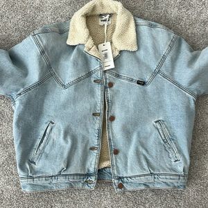 Wrangler Light Blue Denim Sherpa Jacket with Cream Collar